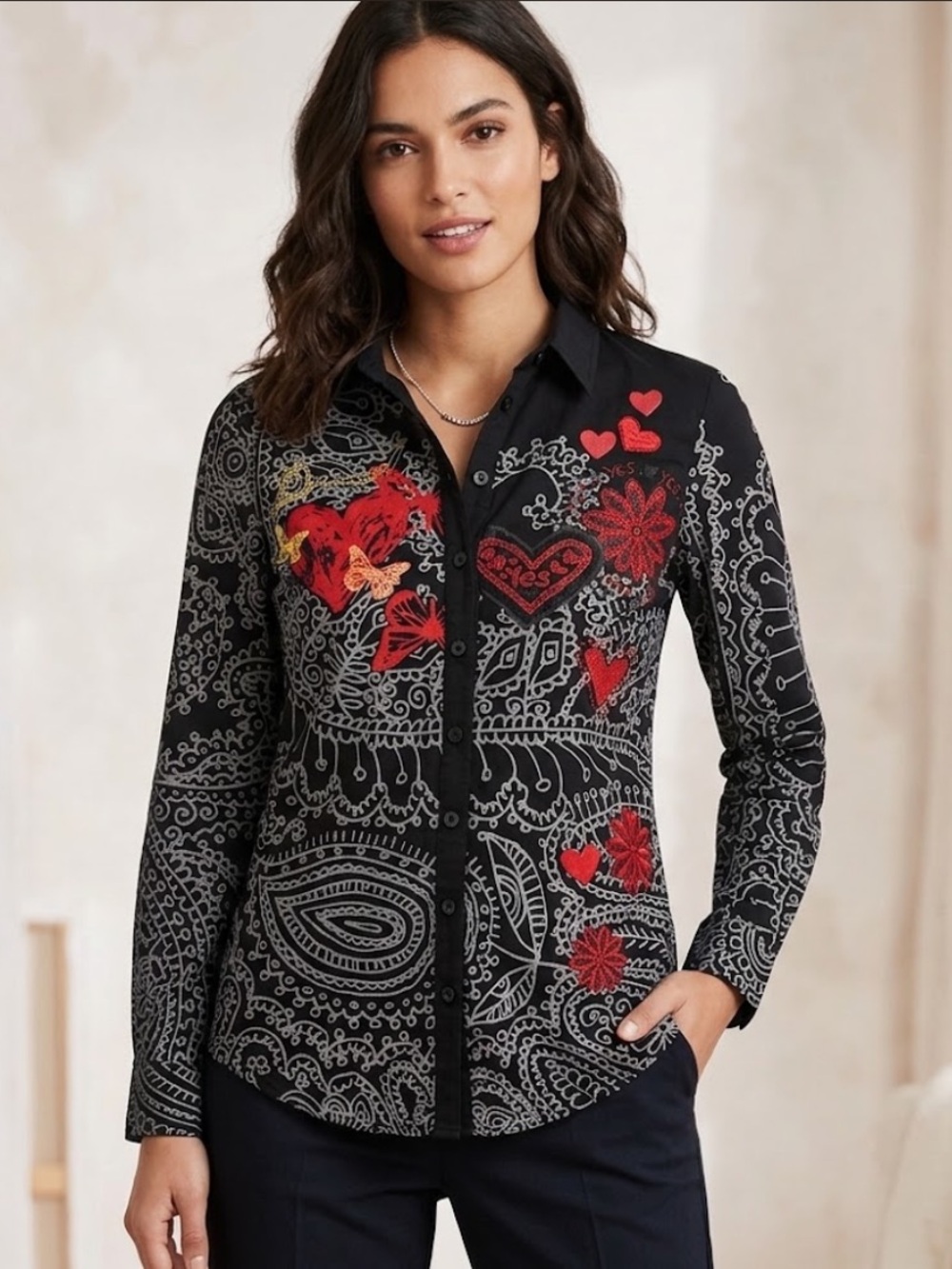 Beautiful pattern Desigual , gold and red embroidery , size xs